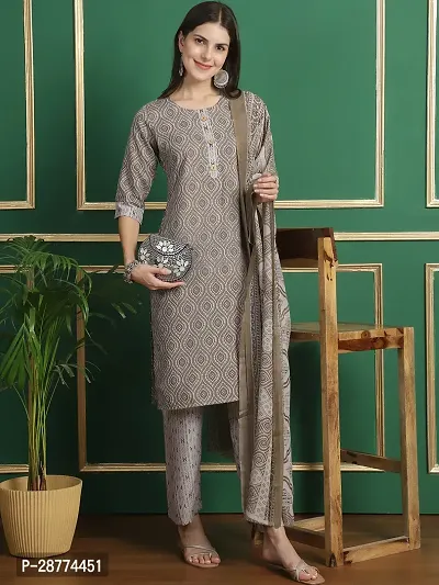 Stylish Grey Cotton Printed Kurta Bottom and Dupatta Set For Women-thumb3