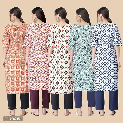 Stylish Straight Multicoloured Printed Crepe Kurta-Combo Of 5-thumb2