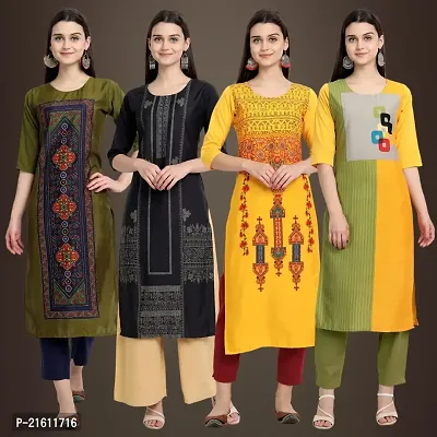 Elegant Crepe Printed Straight 3/4 Sleeves Kurta For Women- Pack Of 4-thumb0