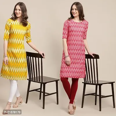 Elegant Crepe Yellow And Pink Printed 3/4 Sleeve Kurta For Women- Combo Of 2-thumb0