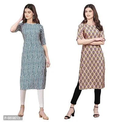 Fashionable Straight Multicoloured Printed Crepe Kurta For Women Combo Pack Of 2-thumb0