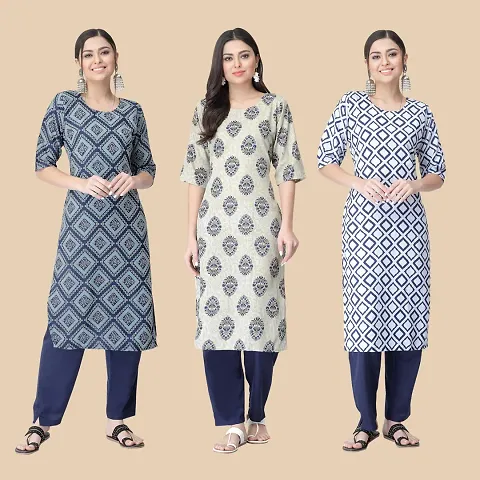 Classic Crepe Printed Straight Kurtis Combo Pack Of 3