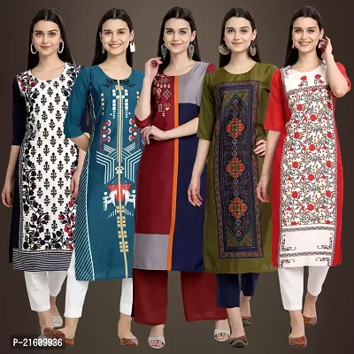 Elegant American Crepe Printed Straight 3/4 Sleeves Kurta For Women- Pack Of 5