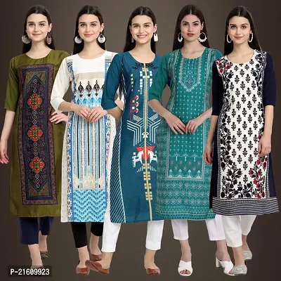 Elegant American Crepe Printed Straight 3/4 Sleeves Kurta For Women- Pack Of 5