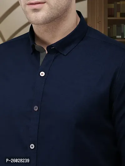 Men Stylish Blue Cotton Solid Long Sleeve Semi Formal Shirt-thumb4