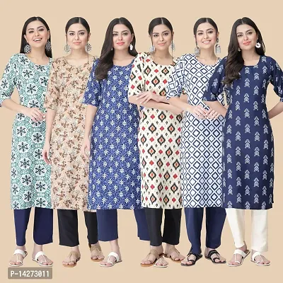 Straight Multicoloured  Crepe Kurta Combo Set Of 6-thumb0