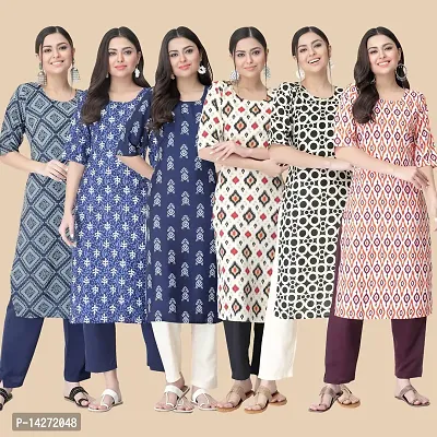 Straight Multicoloured  Crepe Kurta Combo Set Of 6