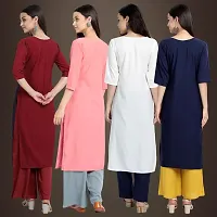 Elegant Crepe Printed Straight 3/4 Sleeves Kurta For Women- Pack Of 4-thumb1