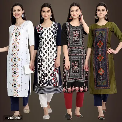 Elegant Crepe Printed Straight 3/4 Sleeves Kurta For Women- Pack Of 4