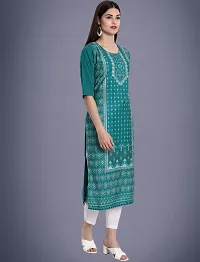 Elegant American Crepe Teal Printed 3/4 Sleeve Kurta For Women-thumb1