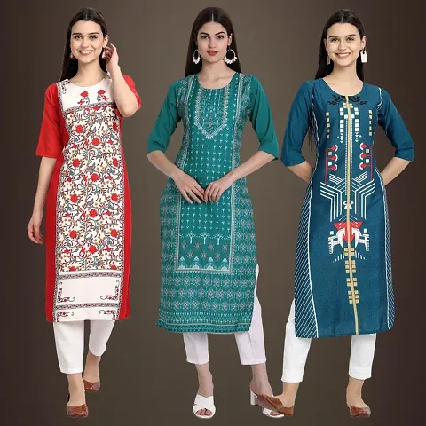 Trendy Crepe Printed Kurta Pack Of 3