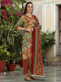 Stylish Multicoloured Cotton Blend Printed Kurta, Bottom and Dupatta Set For Women-thumb1