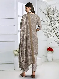 Stylish Grey Melange Cotton Blend Printed Kurta, Bottom and Dupatta Set For Women-thumb1