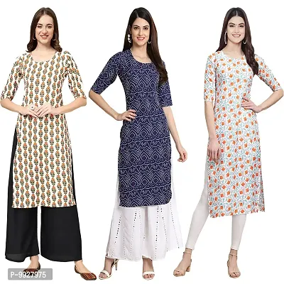 Women Crepe Digital Printed Straight Kurti  Pack of 3-thumb0