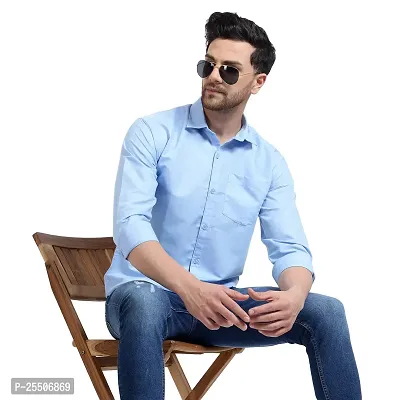 Reliable Blue Cotton Solid Long Sleeve Formal Shirts For Men-thumb5