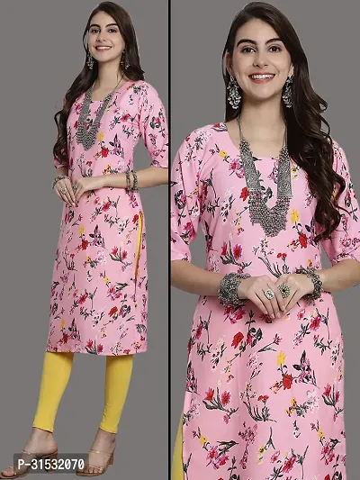 Beautiful Pink Crepe Printed Straight Kurta For Women-thumb0