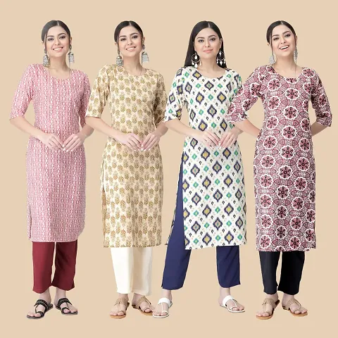 Combo Of 4 Crepe Printed Kurtis