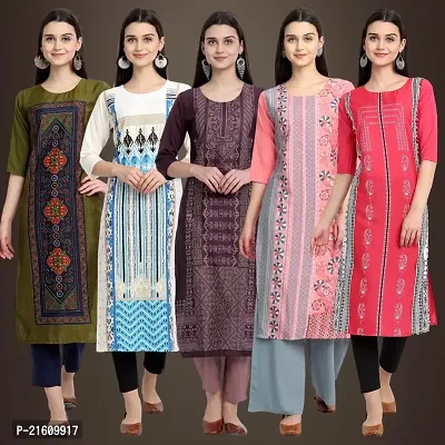 Elegant American Crepe Printed Straight 3/4 Sleeves Kurta For Women- Pack Of 5-thumb0