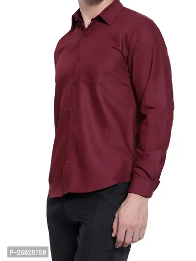 Men Stylish Maroon Cotton Solid Long Sleeve Semi Formal Shirt-thumb2