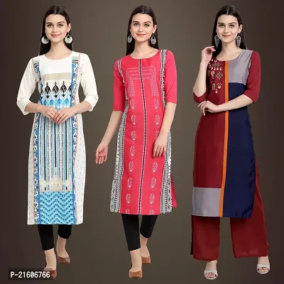 Trendy Crepe Printed Kurti For Women-Pack Of 3