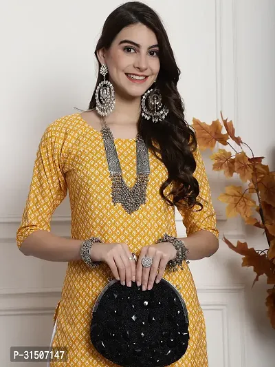 Stylish Yellow Crepe Printed Kurta For Women-thumb4