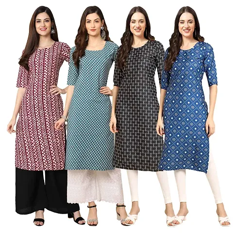 Women Crepe Digital Straight Kurti Pack of 4