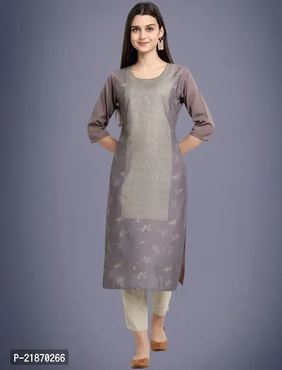 Elegant American Crepe Grey Printed 3/4 Sleeve Kurta For Women