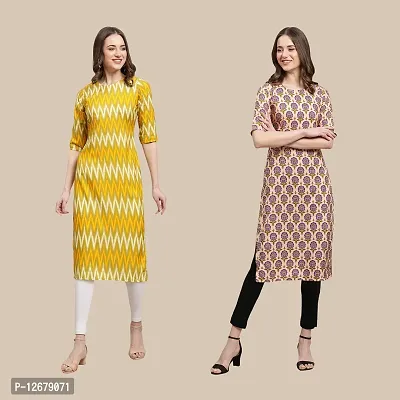 Women's Crepe Digital Printed Straight Kurti {Pack of 2}