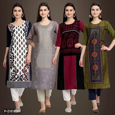 Elegant Crepe Printed Straight 3/4 Sleeves Kurta For Women- Pack Of 4