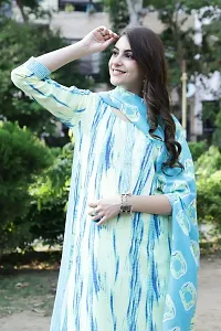 Newest Fashion Turquoise Printed Cotton Straight Kurta Pant With Dupatta Set-thumb1