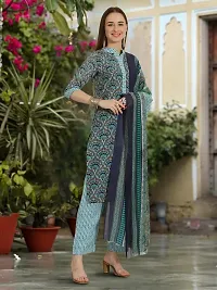 Stylish Teal Cotton Blend Printed Kurta, Bottom and Dupatta Set For Women-thumb4