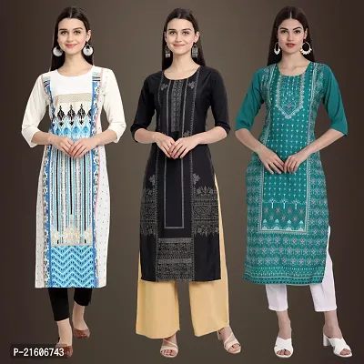 Trendy Crepe Printed Kurti For Women-Pack Of 3