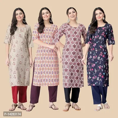 Trendy Crepe Multicoloured Printed Kurta For Women- Combo Of 4