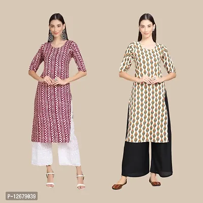 Women's Crepe Digital Printed Straight Kurti {Pack of 2}