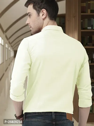 Men Stylish Beige Cotton Solid Long Sleeve Semi Formal Shirt-thumb3