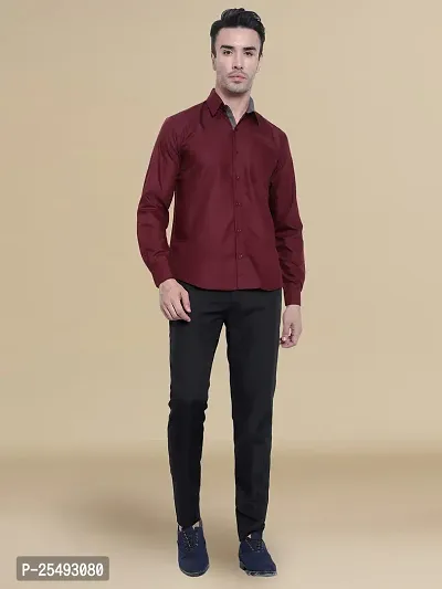 Reliable Maroon Cotton Solid Long Sleeve Casual Shirts For Men