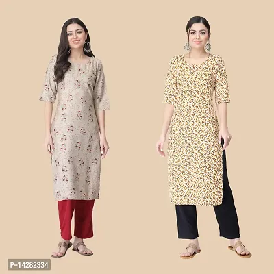 Stylish Multicoloured Crepe Printed Kurta For Women- Combo Of 2