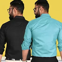 Stylish Cotton Multicoloured Long Sleeve Solid Formal Shirt For Men Pack Of 2-thumb1