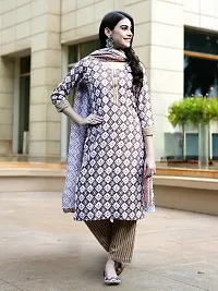 Stylish Beige Cotton Blend Printed Kurta Bottom and Dupatta Set For Women-thumb2