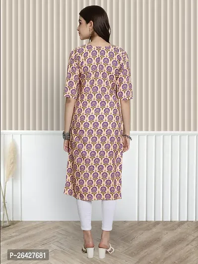 Stylish Beige Crepe A-Line Printed Stitched Kurti For Women-thumb2