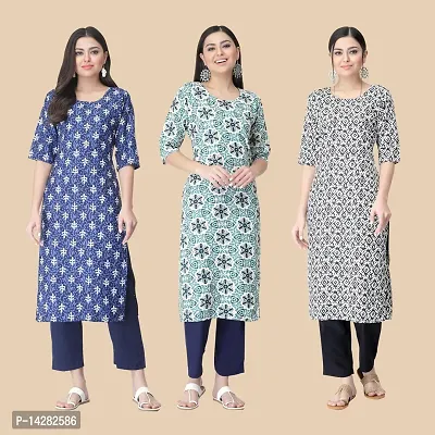 Stylish Crepe Multicoloured Printed Kurta For Women- Combo Of 3