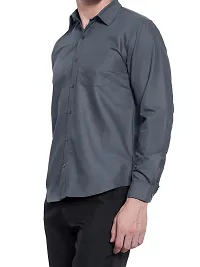 Men Stylish Grey Cotton Solid Long Sleeve Semi Formal Shirt-thumb1