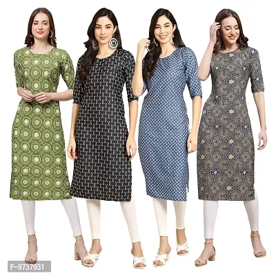 Fashionable Straight Multicoloured Printed Crepe Kurta For Women Combo Pack Of 4