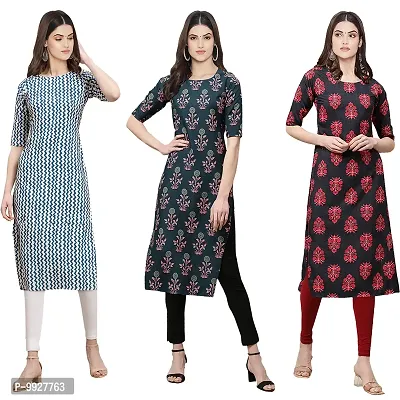 Women Crepe Digital Printed Straight Kurti  Pack of 3-thumb0