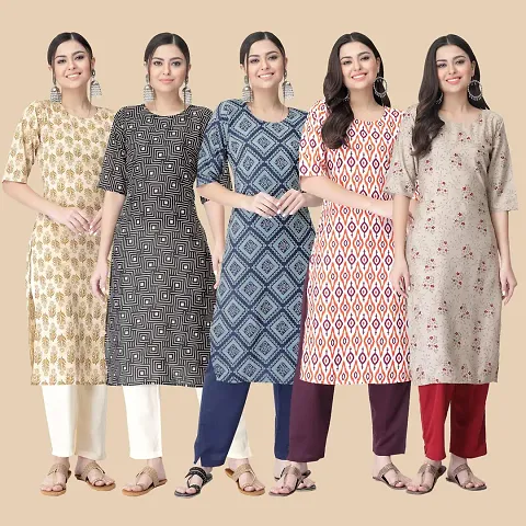Fancy Crepe Printed Straight Kurtis Combo Pack Of 5
