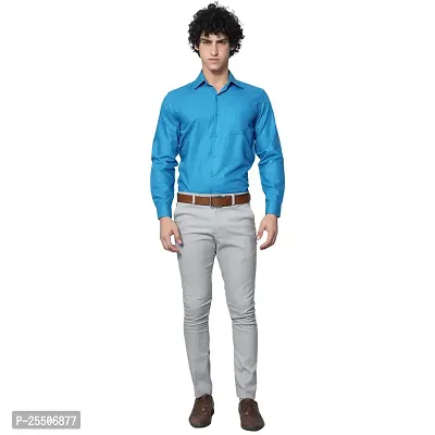 Reliable Blue Cotton Solid Long Sleeve Formal Shirts For Men-thumb0