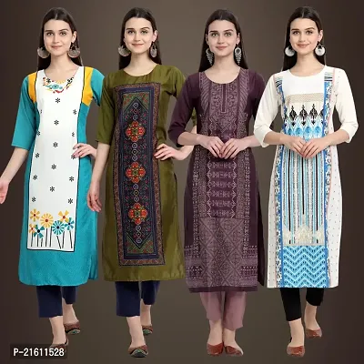 Elegant Crepe Printed Straight 3/4 Sleeves Kurta For Women- Pack Of 4