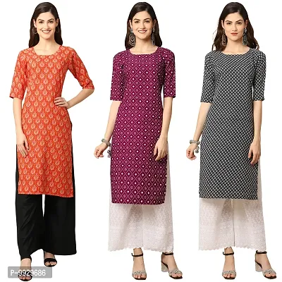 Women Crepe Digital Printed Straight Kurti  Pack of 3-thumb0