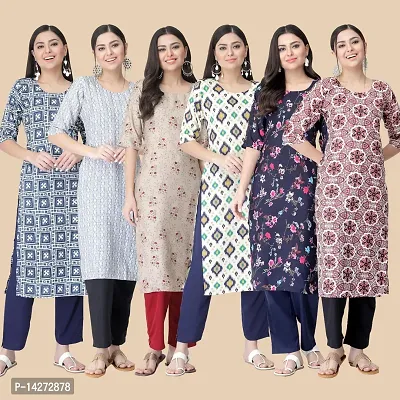 Straight Multicoloured  Crepe Kurta Combo Set Of 6