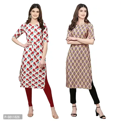 Fashionable Straight Multicoloured Printed Crepe Kurta For Women Combo Pack Of 2-thumb0